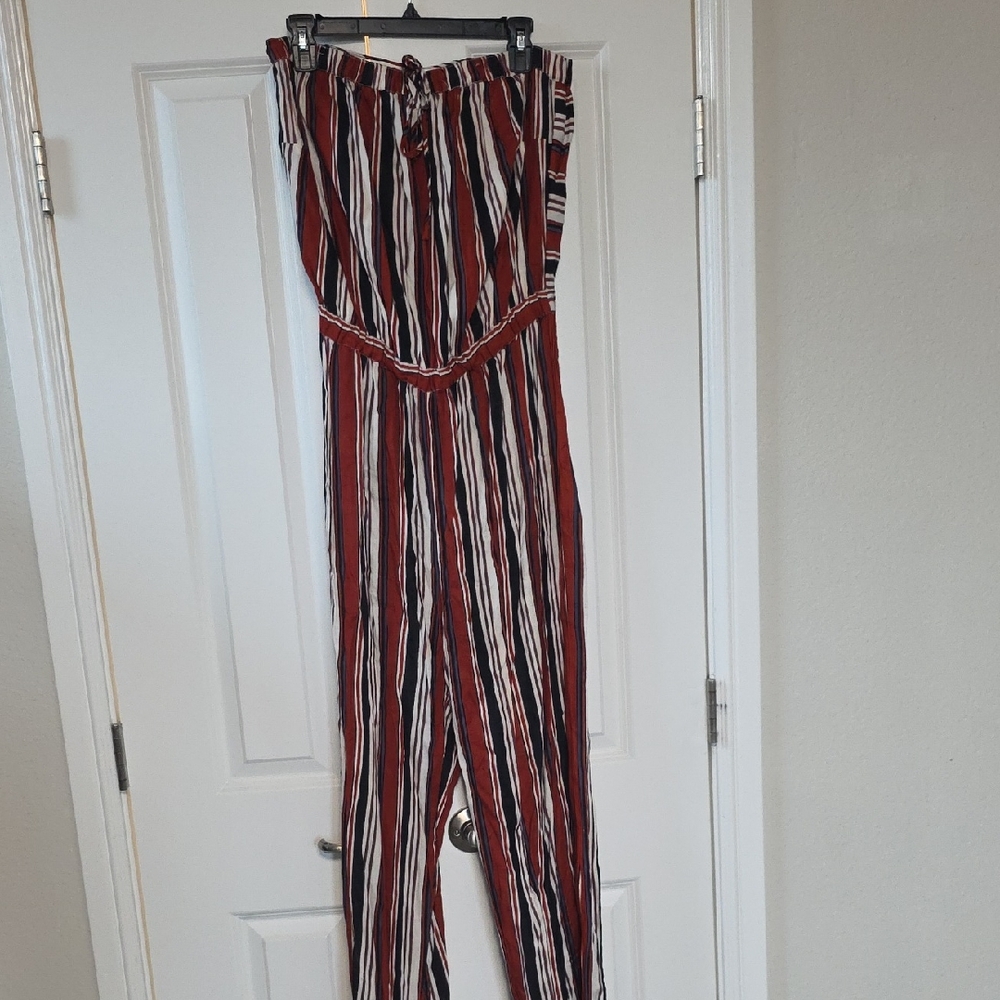 Chic Striped Jumpsuit in Red, Black, and White